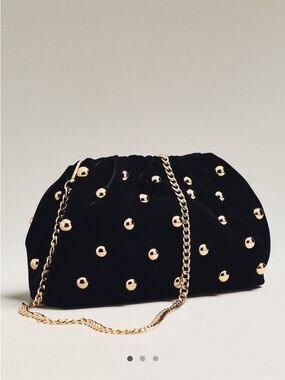 Velvet Studded Clutch Black Gold Chain Evening Bag Anthropologie NWT